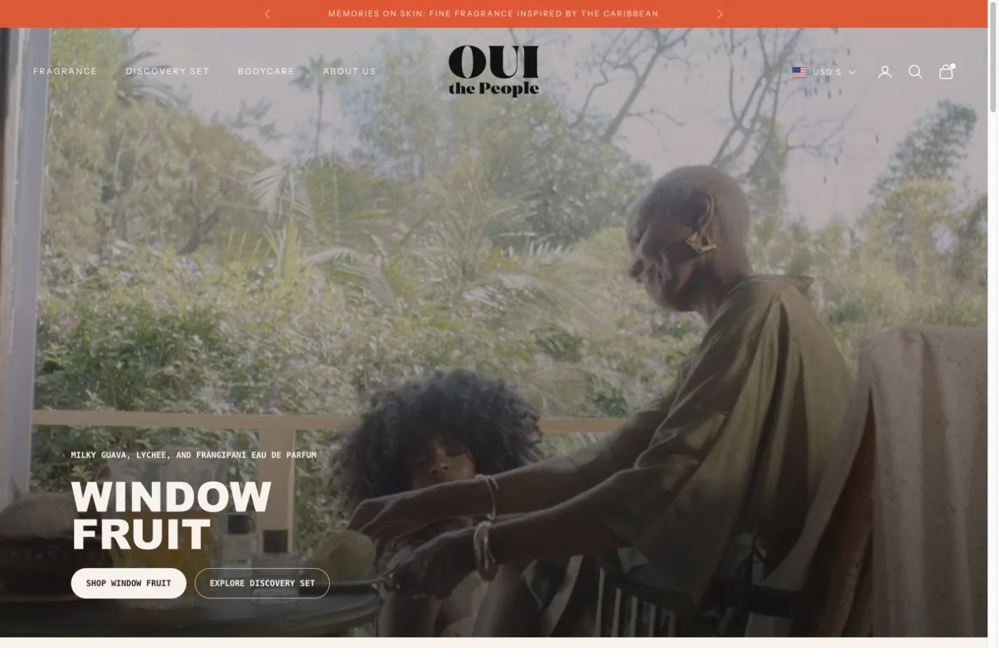 The live OUI THE PEOPLE fragrance-first homepage