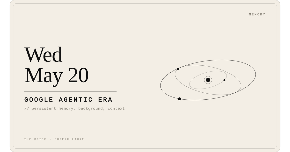 Google Agentic Era — Wednesday, May 20, 2026